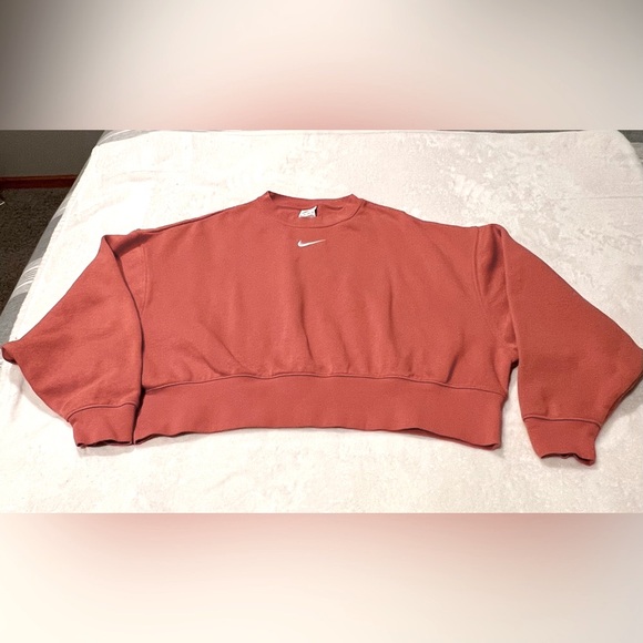 NIKE Sportswear Womens Oversized Crop Crewneck Sweatshirt, Size XS, Madder Root - Picture 14 of 15